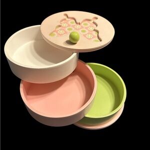 Round Swivel Jewelry Trinket Box - Pastel Pink, White & Lime Butterfly